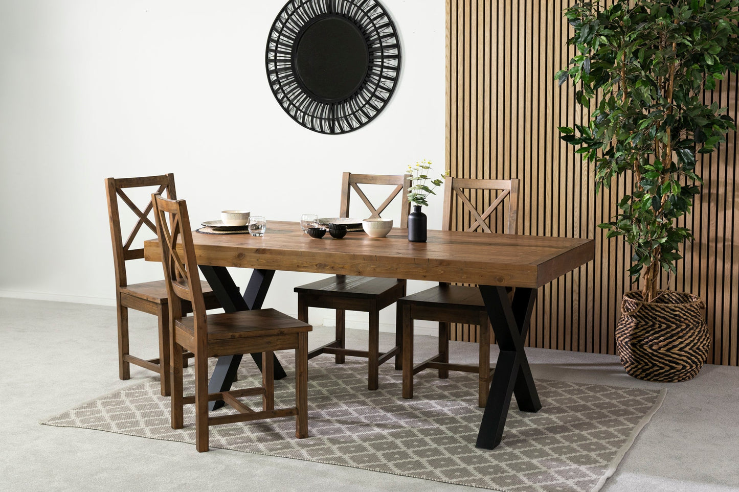 Table de salle à manger Brooklyn 180 cm à plateau fixe et pieds croisés