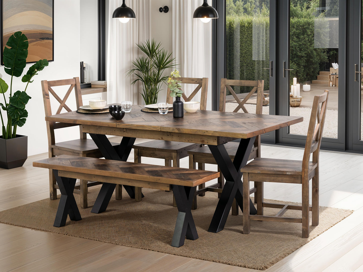 Table de salle à manger extensible Tulsa à pieds croisés foncés (140 cm - 180 cm)