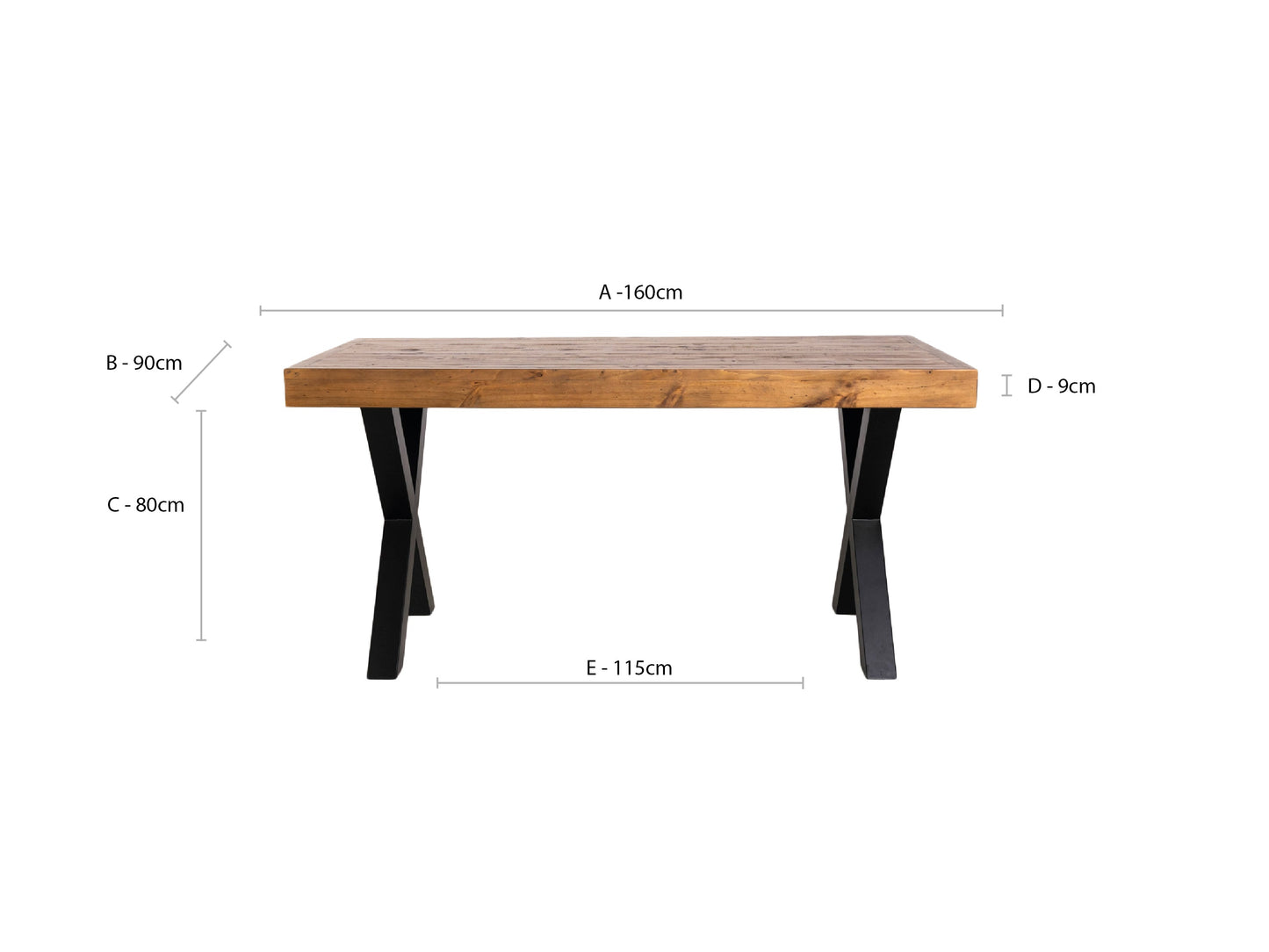 Table de salle à manger Brooklyn 160 cm à plateau fixe et pieds croisés et chaises Brooklyn