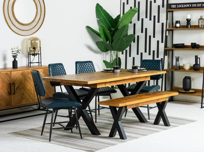 Table de salle à manger extensible à pieds croisés Tulsa (140 cm - 180 cm) et banc de salle à manger