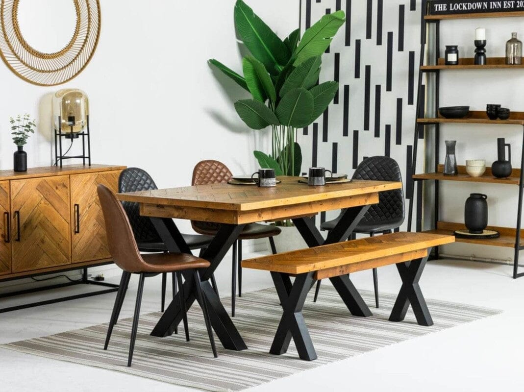 Table de salle à manger extensible à pieds croisés Tulsa (140 cm - 180 cm) et chaises de salle à manger Dallas marron