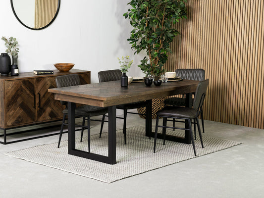 Table de salle à manger fixe Tulsa Dark 180 cm et chaise Houston grise