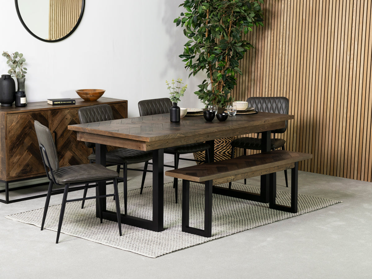 Table de salle à manger fixe Tulsa Dark 180 cm et chaise Houston grise