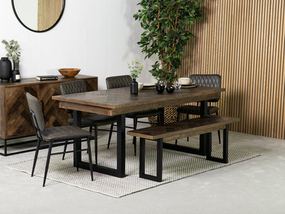 Table de salle à manger fixe Tulsa Dark 180 cm et chaise Houston grise