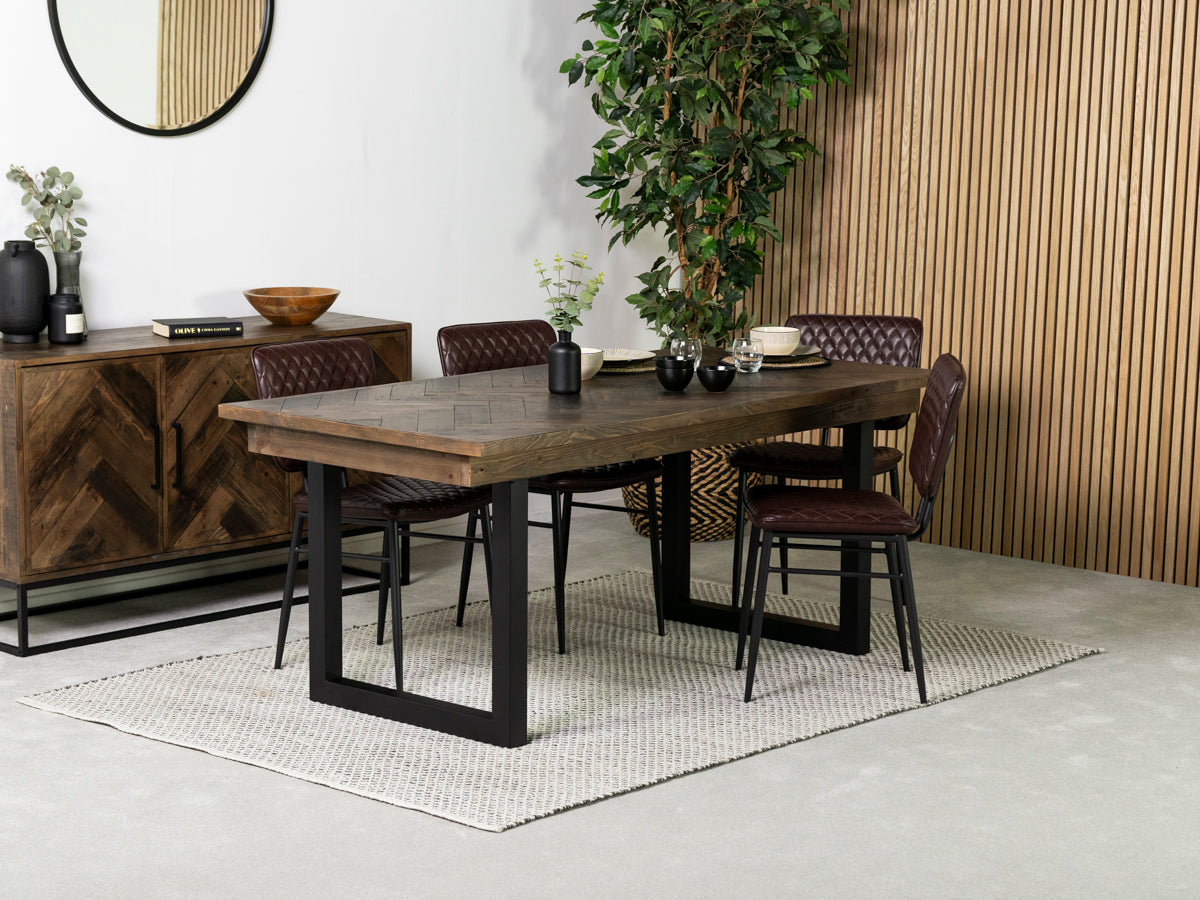 Table de salle à manger fixe Tulsa Dark 180 cm et chaise Houston marron