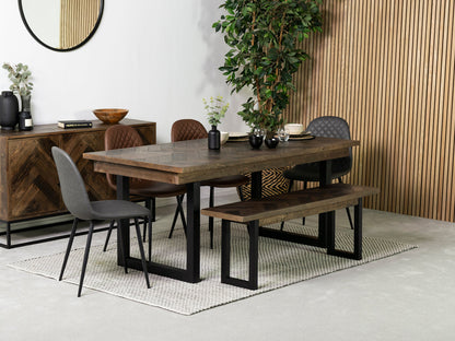 Table de salle à manger Tulsa Dark 180 cm à plateau fixe et chaise de salle à manger Dallas marron