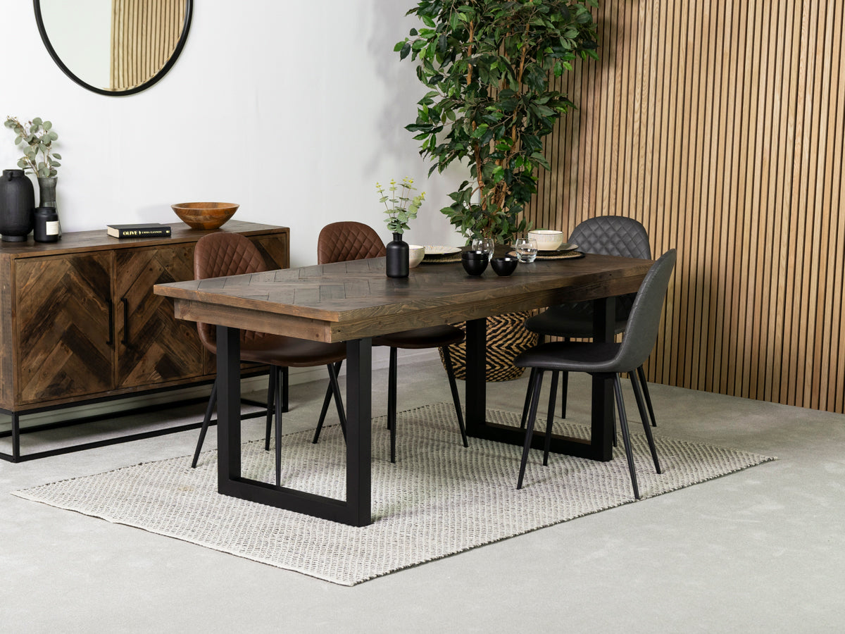 Table de salle à manger Tulsa Dark 180 cm à plateau fixe et chaise de salle à manger Dallas marron