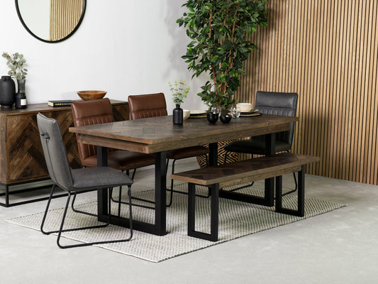 Table de salle à manger fixe Tulsa Dark 180 cm et chaise Grainger grise