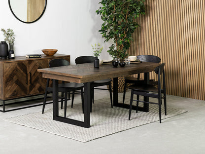 Table de salle à manger Tulsa Dark 180 cm à plateau fixe et chaise de salle à manger Gabo noire