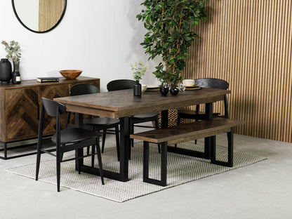 Table de salle à manger Tulsa Dark 180 cm à plateau fixe et chaise de salle à manger Gabo noire