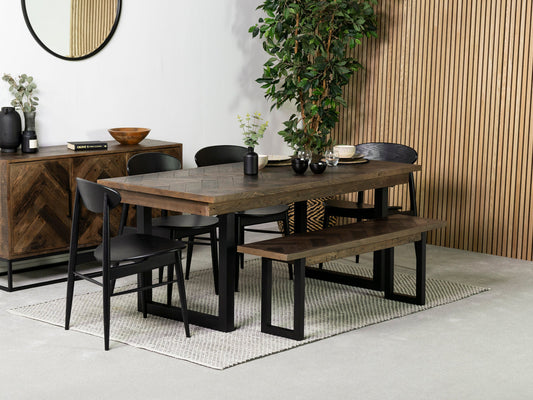 Table de salle à manger Tulsa Dark 180 cm à plateau fixe et chaise de salle à manger Gabo noire