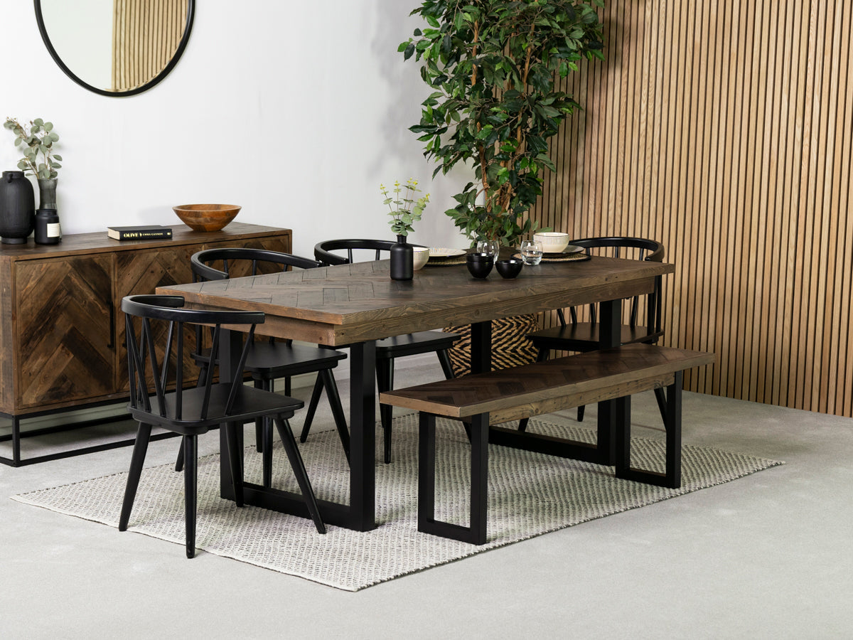 Table de salle à manger fixe Tulsa Dark 180 cm et chaise de salle à manger Bogart noire