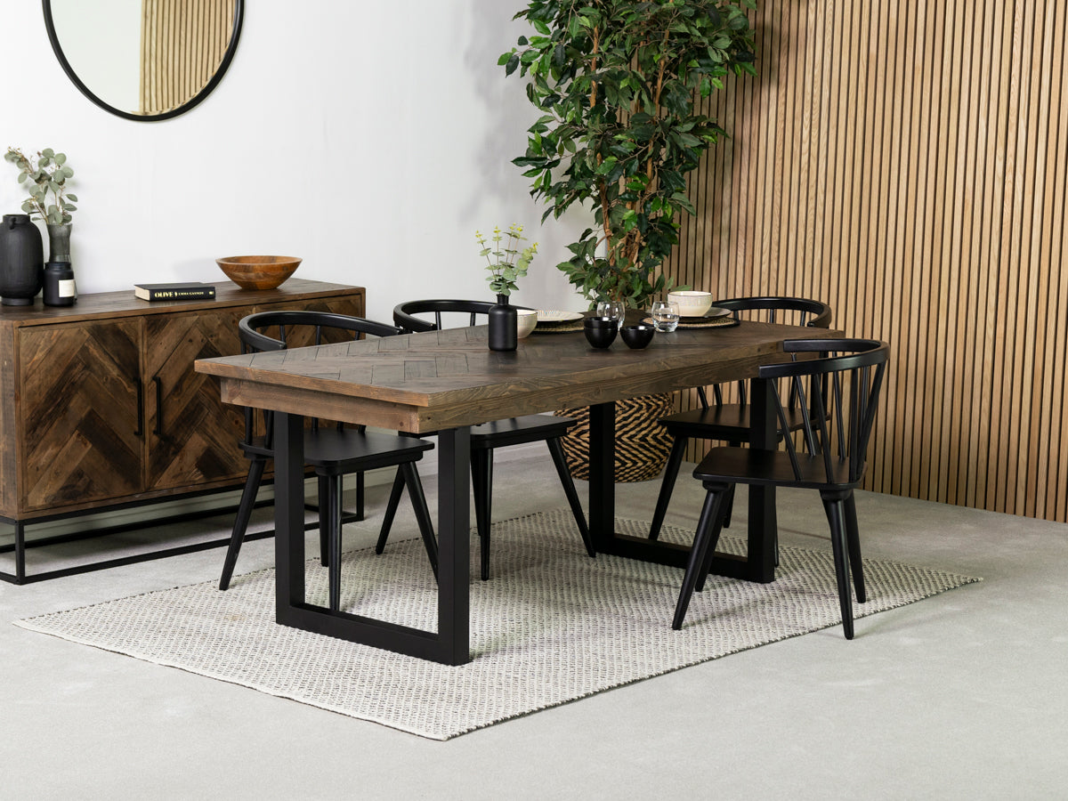 Table de salle à manger fixe Tulsa Dark 180 cm et chaise de salle à manger Bogart noire