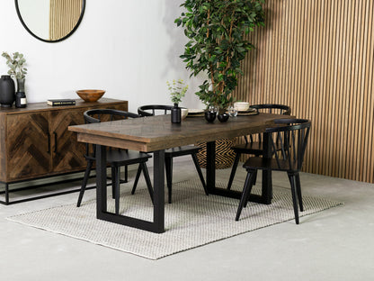 Table de salle à manger fixe Tulsa Dark 180 cm et chaise de salle à manger Bogart noire