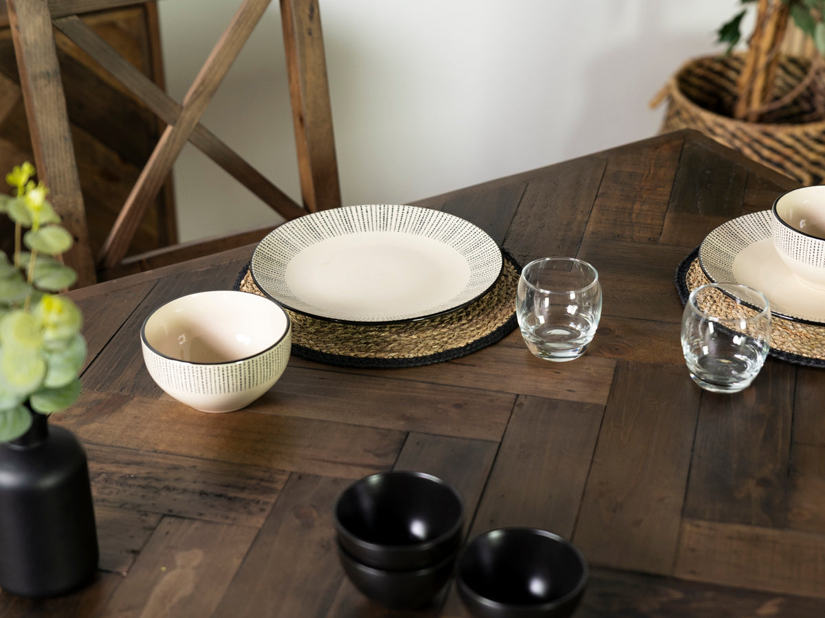 Table de salle à manger fixe Tulsa Dark 180 cm et chaise Houston grise