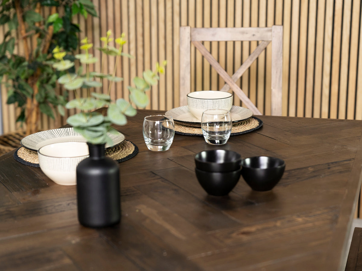 Table de salle à manger fixe Tulsa Dark 180 cm et chaise Houston grise