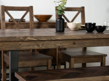 Table de salle à manger Tulsa Dark 180 cm à plateau fixe et chaise de salle à manger marron auburn