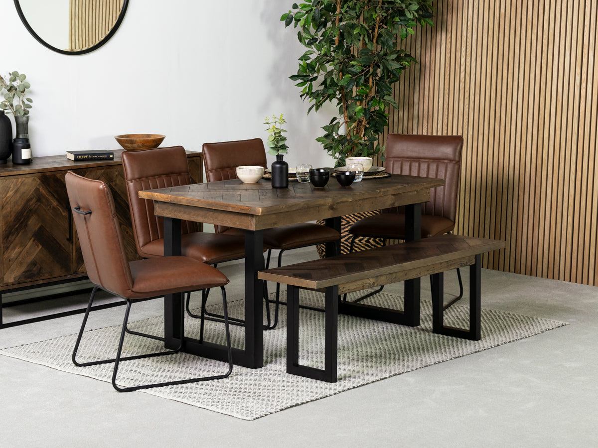 Table de salle à manger fixe Tulsa Dark 135 cm et chaise Grainger marron