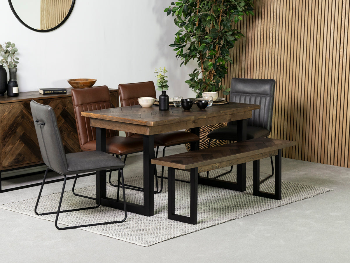 Table de salle à manger fixe Tulsa Dark 135 cm et chaise Grainger grise