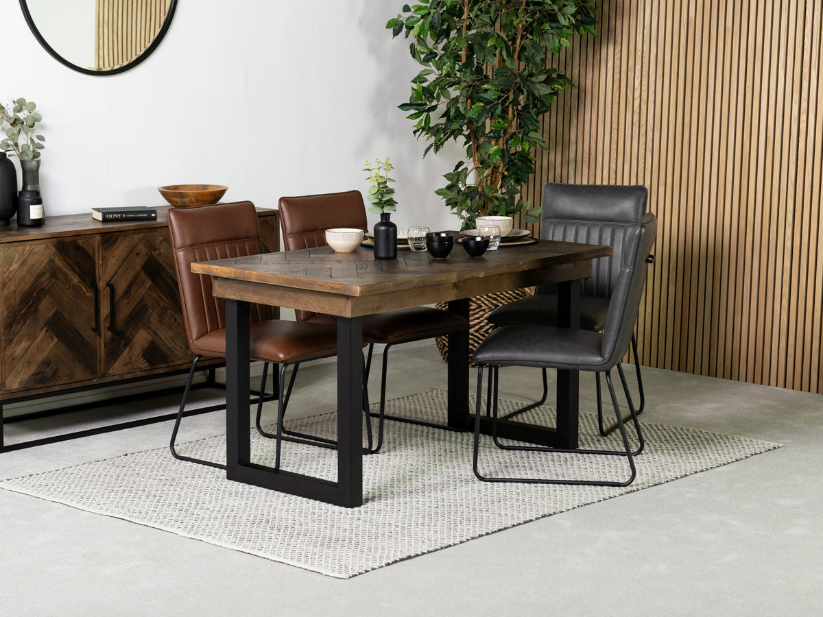 Table de salle à manger fixe Tulsa Dark 135 cm et chaise Grainger grise