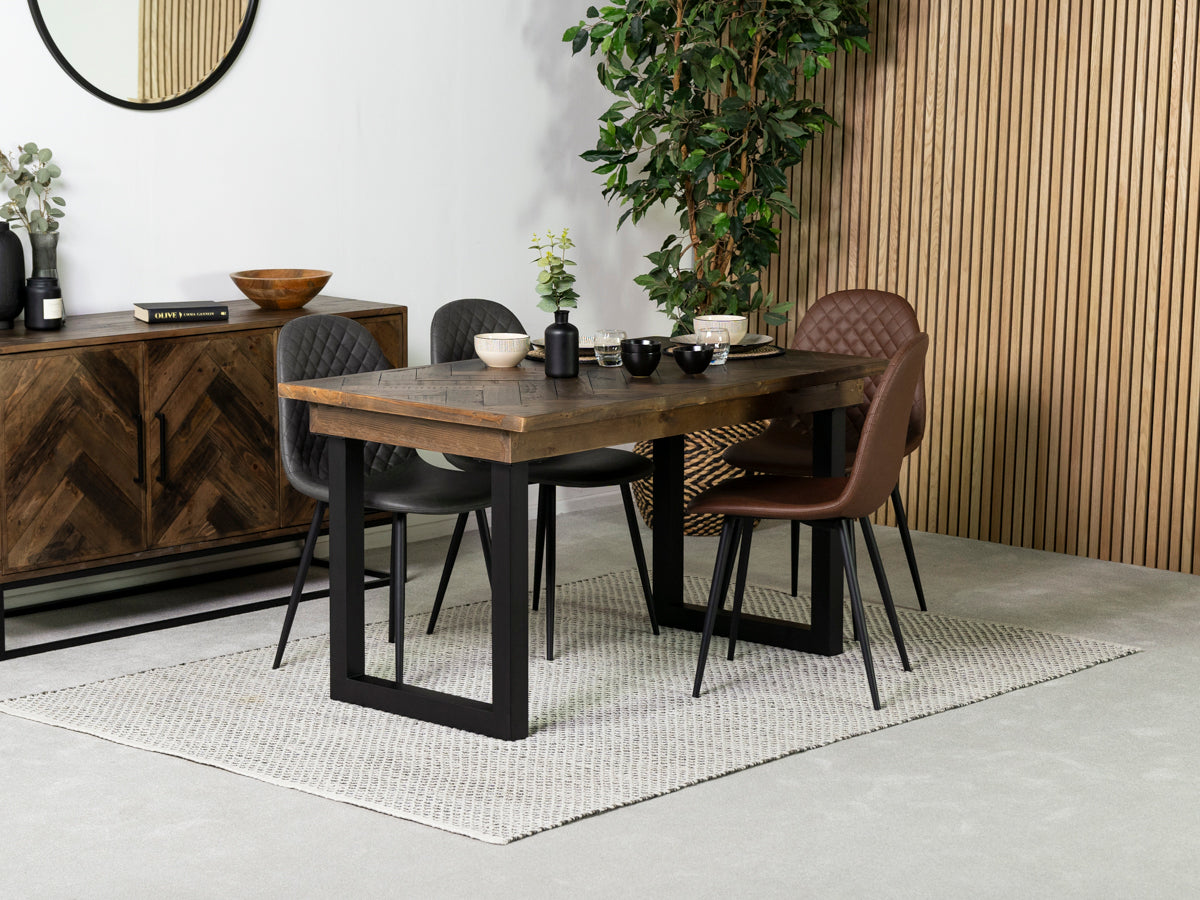 Table de salle à manger fixe Tulsa Dark 135 cm et chaise de salle à manger Dallas marron