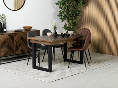 Table de salle à manger fixe Tulsa Dark 135 cm et chaise de salle à manger Dallas grise