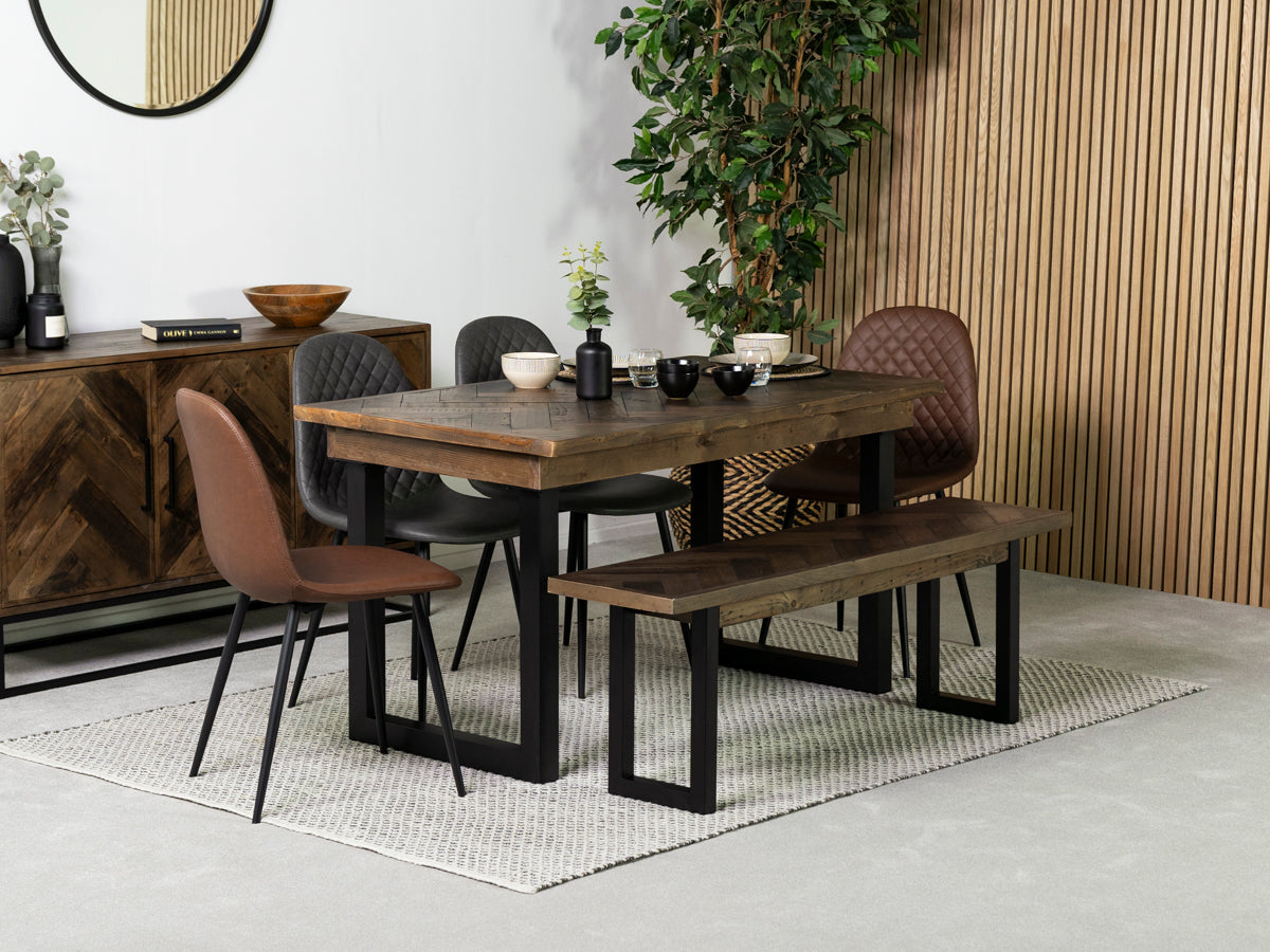 Table de salle à manger fixe Tulsa Dark 135 cm et chaise de salle à manger Dallas grise