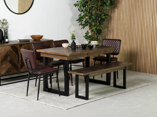 Table de salle à manger fixe Tulsa Dark 135 cm et chaise de salle à manger Houston marron