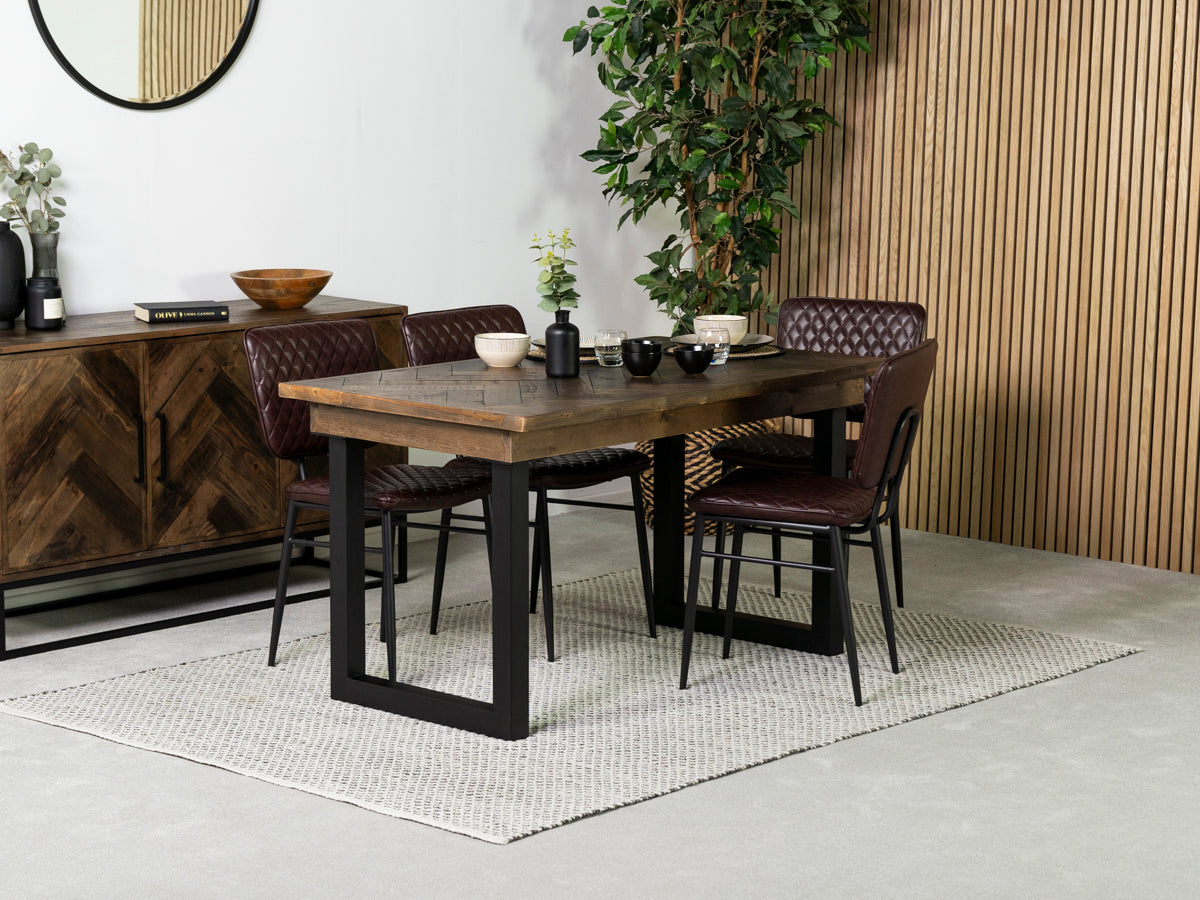 Table de salle à manger fixe Tulsa Dark 135 cm et chaise de salle à manger Houston marron