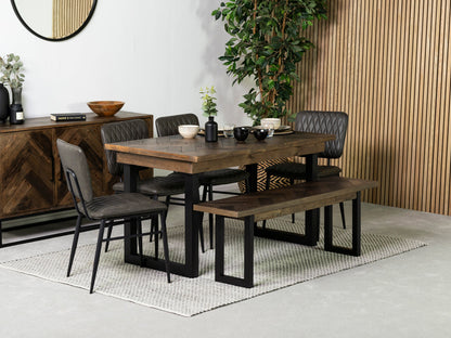 Table de salle à manger fixe Tulsa Dark 135 cm et chaise de salle à manger Houston grise