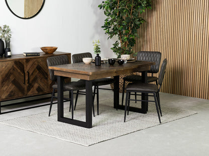 Table de salle à manger fixe Tulsa Dark 135 cm et chaise de salle à manger Houston grise