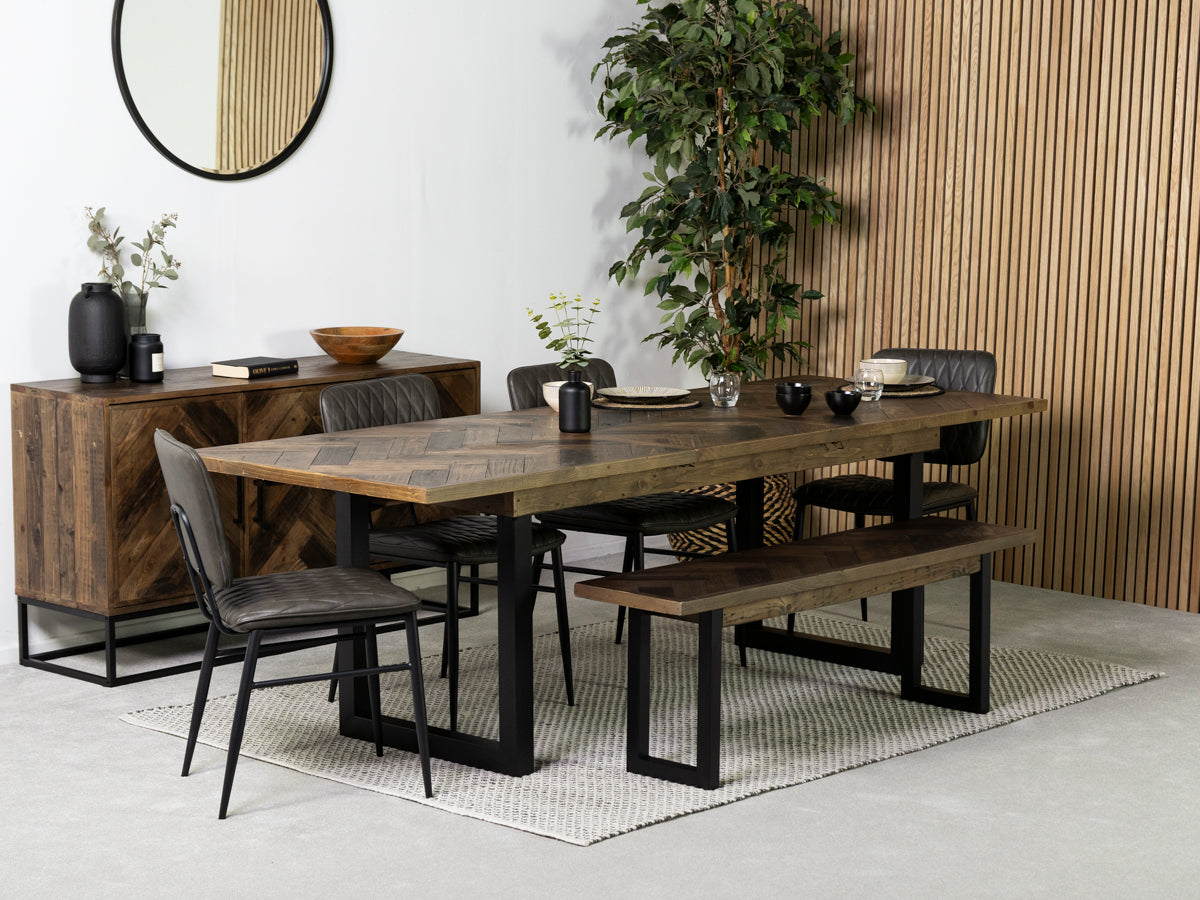 Table de salle à manger extensible Tulsa Dark (180 cm - 240 cm) et chaise de salle à manger Houston Grey