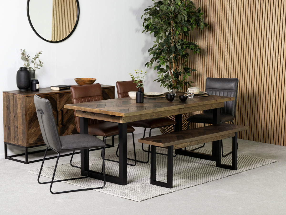 Table de salle à manger extensible Tulsa Dark (180 cm - 240 cm) et chaise de salle à manger Grainger grise