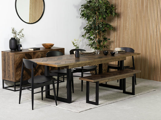 Table de salle à manger extensible Tulsa Dark (180 cm - 240 cm) et chaise de salle à manger Gabo noire