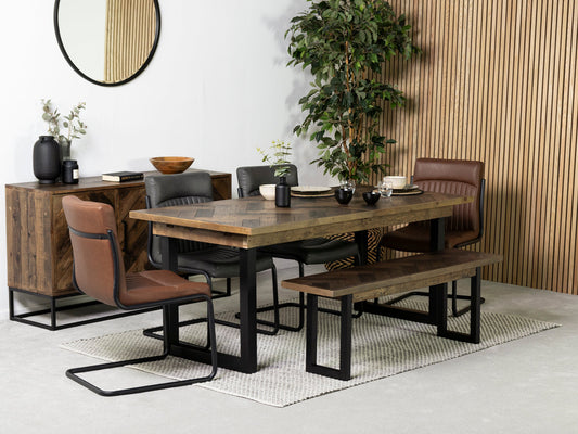 Table de salle à manger extensible Tulsa Dark (180 cm - 240 cm) et chaise de salle à manger marron auburn