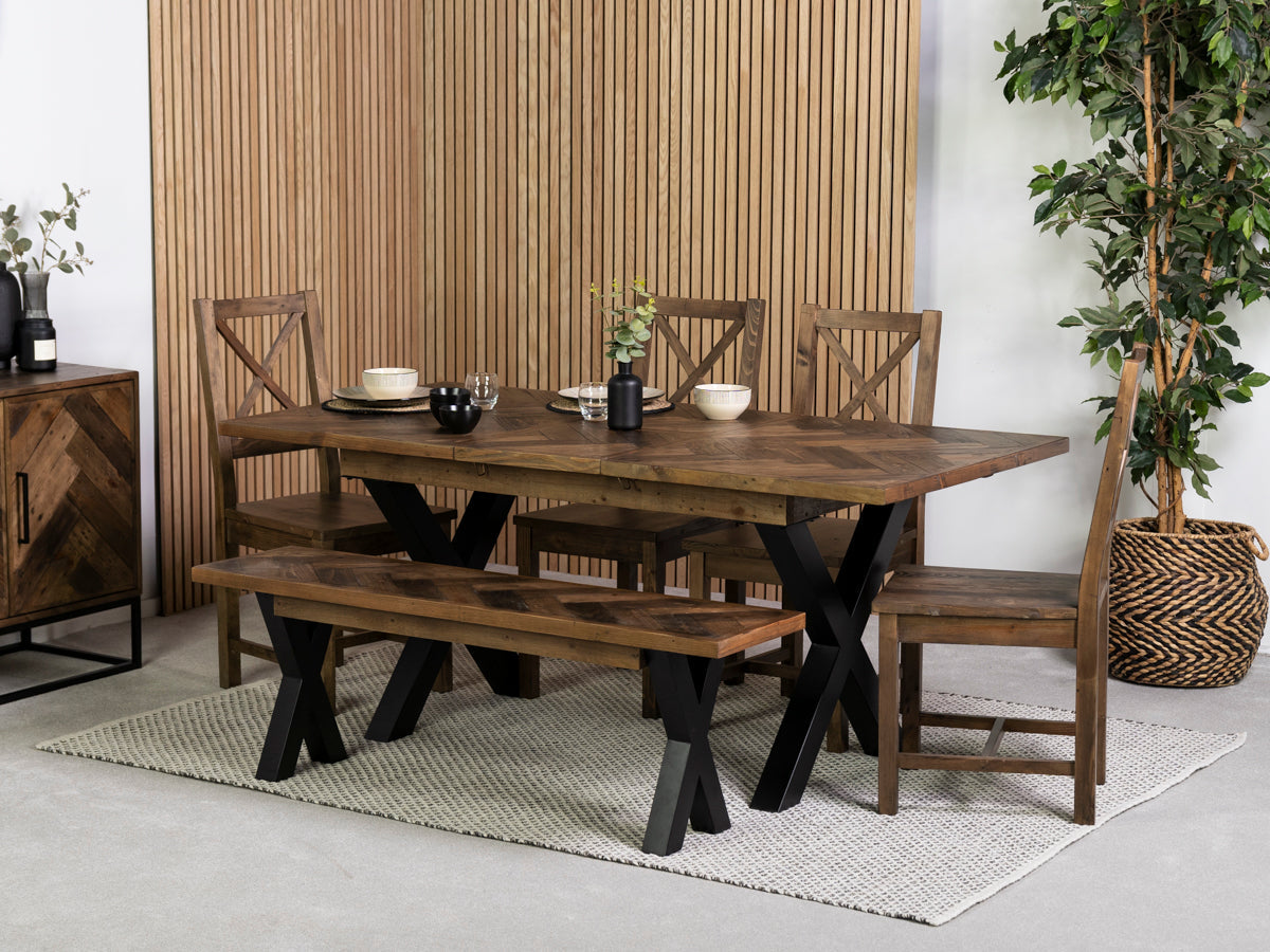 Table de salle à manger extensible Tulsa à pieds croisés foncés (140 cm - 180 cm)