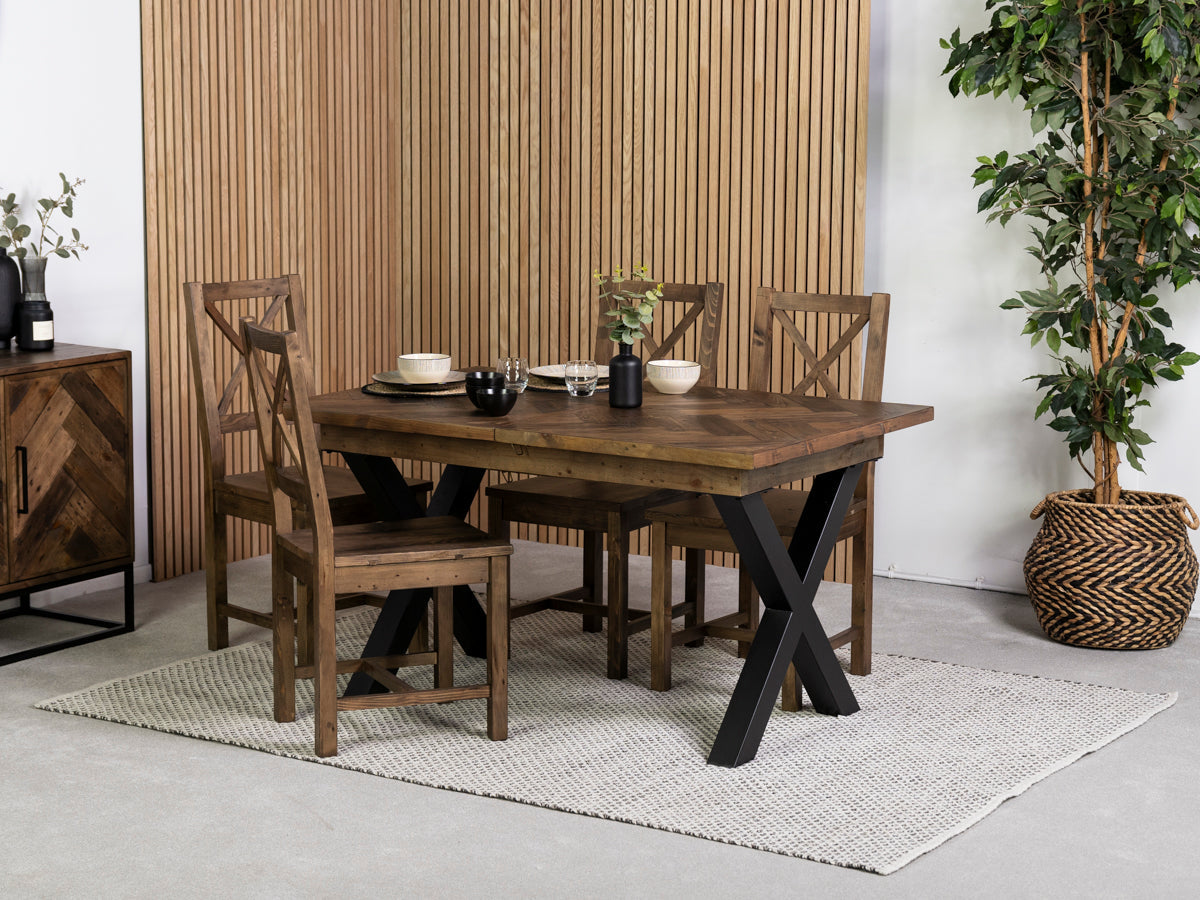 Table de salle à manger extensible Tulsa à pieds croisés foncés (140 cm - 180 cm)