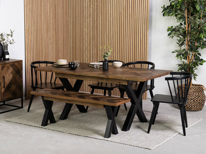 Table de salle à manger extensible Tulsa à pieds croisés foncés (140 cm - 180 cm) et chaises de salle à manger Bogart