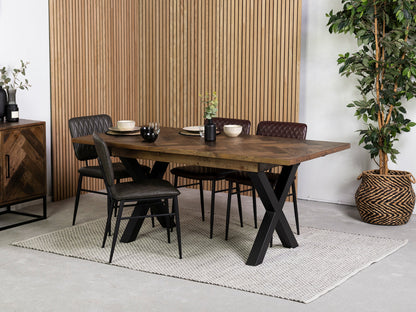 Table de salle à manger extensible Tulsa à pieds croisés foncés (140 cm - 180 cm) et chaises de salle à manger grises Houston