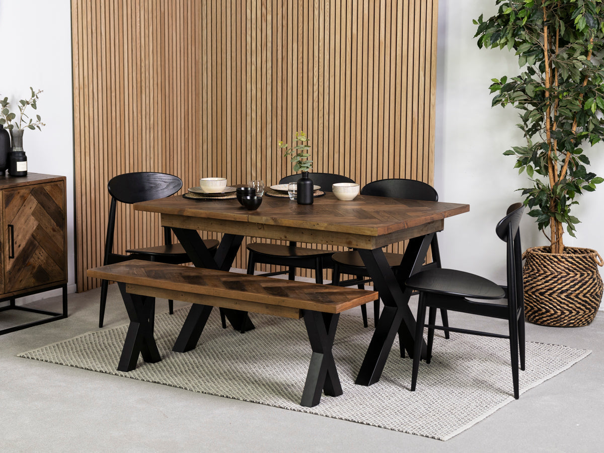 Table de salle à manger extensible Tulsa Dark Cross Leg (140 cm - 180 cm) et chaises de salle à manger Gabo