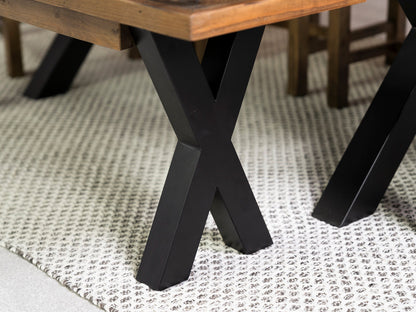 Table de salle à manger extensible Tulsa à pieds croisés foncés (140 cm - 180 cm) et chaises de salle à manger grises Dallas