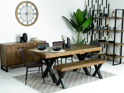 Table de salle à manger extensible Brooklyn à pieds croisés (140 cm - 180 cm) et chaises de salle à manger marron Houston