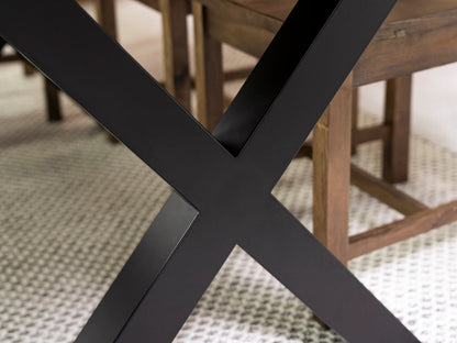 Table de salle à manger extensible Tulsa à pieds croisés foncés (140 cm - 180 cm) et chaises de salle à manger Houston marron