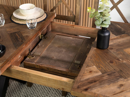 Table de salle à manger extensible Tulsa à pieds croisés foncés (140 cm - 180 cm) et chaises de salle à manger Bogart