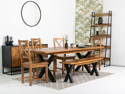 Table de salle à manger extensible à pieds croisés Tulsa (140 cm - 180 cm) et chaises de salle à manger à dossier croisé Tulsa