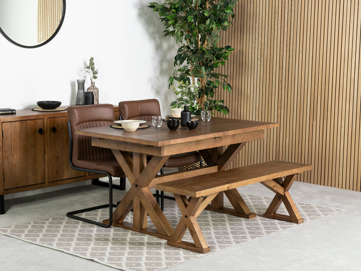 Table de salle à manger extensible Provence (140-180 cm) et chaise de salle à manger marron auburn