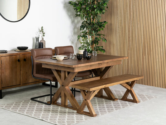 Table de salle à manger extensible Provence (140-180 cm) et chaise de salle à manger marron auburn