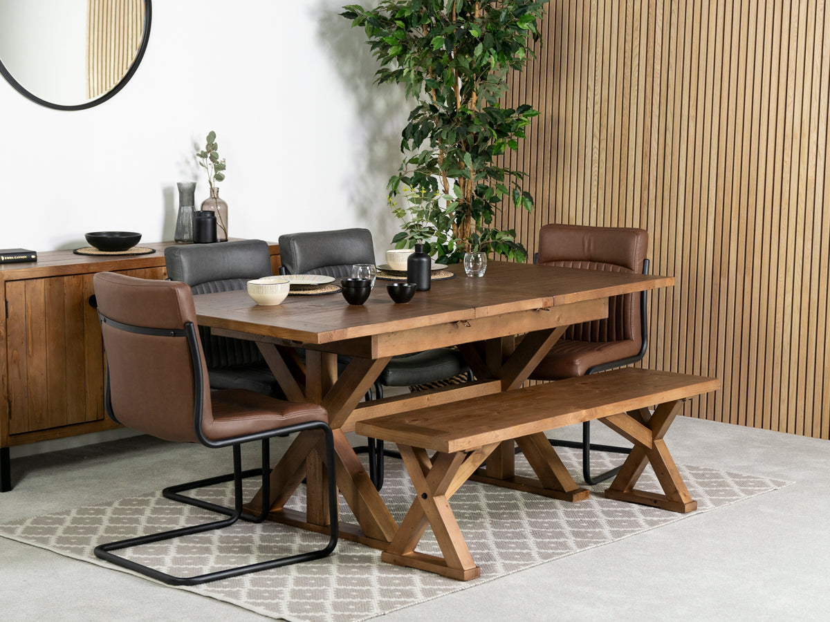 Table de salle à manger extensible Provence (140-180 cm) et chaise de salle à manger marron auburn