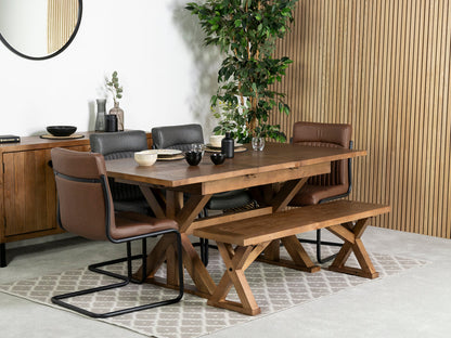 Table de salle à manger extensible Provence (140-180 cm) et chaise de salle à manger marron auburn