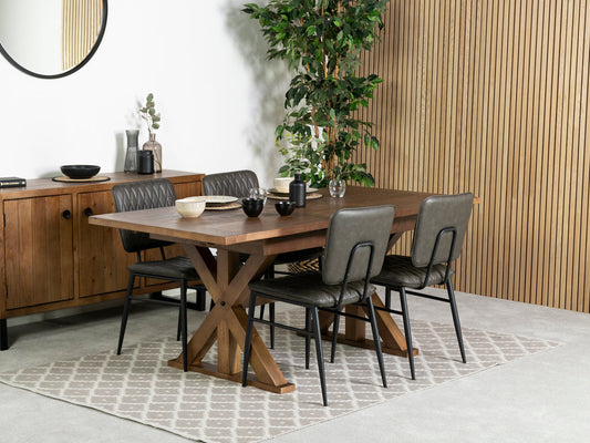 Table de salle à manger extensible Provence (-180 cm) et chaise de salle à manger Houston grise 140 